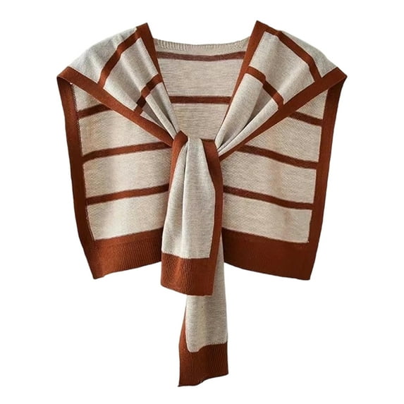 Minjewel Ladies' Fashion Striped Knitted Outer Shawl, Women's Warm Soft Wrap Scarf, Lightweight Striped Shawl for All Seasons, Versatile Fashion Accessory for Casual or Office,Khaki