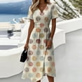 thumbnail image 1 of Minjewel Ladies Floral Casual Fashionable Short Sleeve V-Neck Dress for Spring Summer Women's Daily Casual Wear,Beige,2XL, 1 of 6
