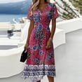 thumbnail image 1 of Minjewel Ladies Floral Casual Fashionable Short Sleeve V-Neck Dress for Spring Summer Women's Daily Casual Wear,Hot Pink,2XL, 1 of 6