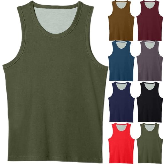 Minjewel Men Solid Color Casual Sleeveless Tank Top,Olive Green L