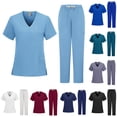 thumbnail image 1 of Minjewel Men's Comfortable Short Sleeve Nursing Uniform Set, Relaxed Fit Scrubs for Male Nurses, Caregivers & Healthcare Professionals,White L, 1 of 5