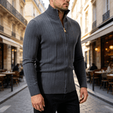 Long Ribs Minjewel Men's Mock Neck Zip-Up Knit Cardigan Sweater, Vertical Rib ...