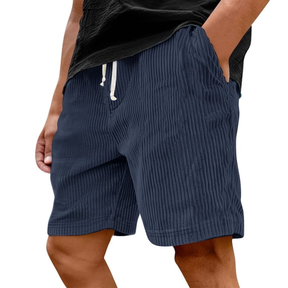 Minjewel Mens Casual Shorts for Men - Elastic Waist Loose Corduroy Trendy Multi-Pocket Shorts, Style Wear Best Classic 1979, Comfortable for Daily Casual Wear.,Navy M