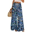 thumbnail image 1 of Minjewel Palazzo Pants for Women Floral Print Wide - High Waist Casual Trousers with Pockets Boho, Wide Leg Pants for Women Summer Flowy Trousers, Pants for Women for Beach Daily,Royal Blue XL, 1 of 7