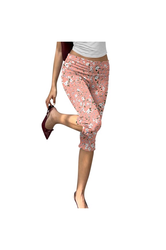 Pants for Women - Leopard Print Pleated Capri Yoga Pants - Slimming High Waist Bottoms Capri Pants for Women,Pink L