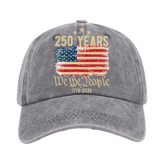 Minjewel Unisex 250th Anniversary Patriotic Baseball Cap Distressed Washed With "250 YEARS" Text Retro Adjustable Hat For Celebration,Gray
