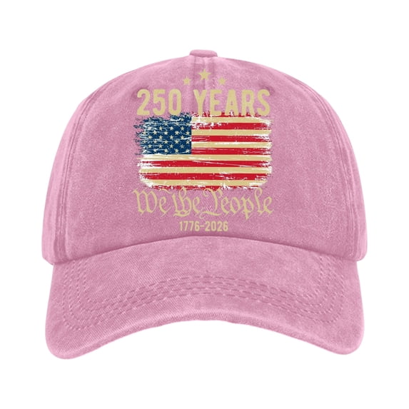 Minjewel Unisex 250th Anniversary Patriotic Baseball Cap Distressed Washed With "250 YEARS" Text Retro Adjustable Hat For Celebration,Pink