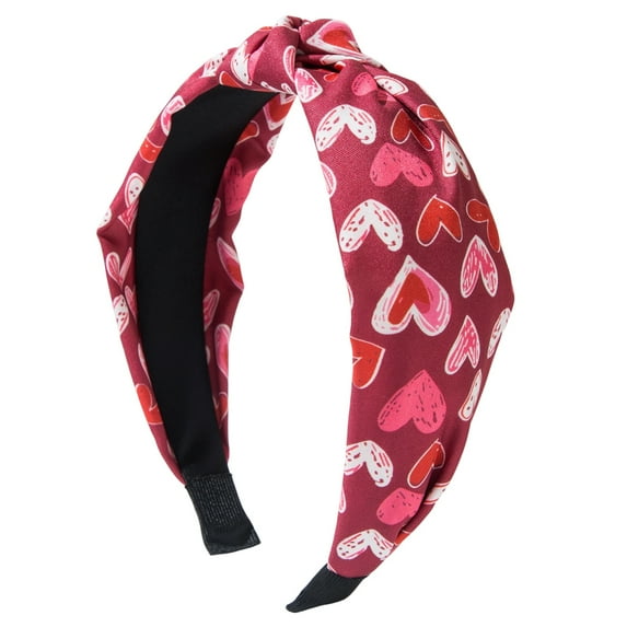Minjewel Valentine's Day Heart Printed Fabric Knot Headband for Women, Sweet & Versatile Party Hair Accessory, Daily Wear for Holidays & Celebrations,E