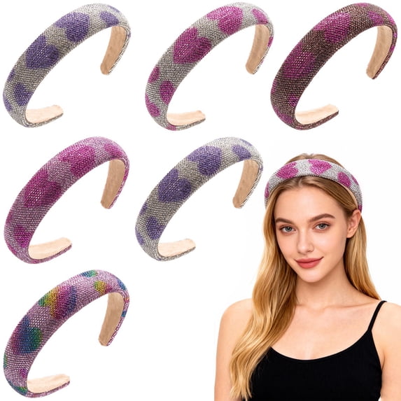Minjewel Valentine's Day Sparkling Heart Headband for Women, Sky Rhinestone Wide Brim Elegant Hairband, Colorful Party & Wedding Hair Accessory,A