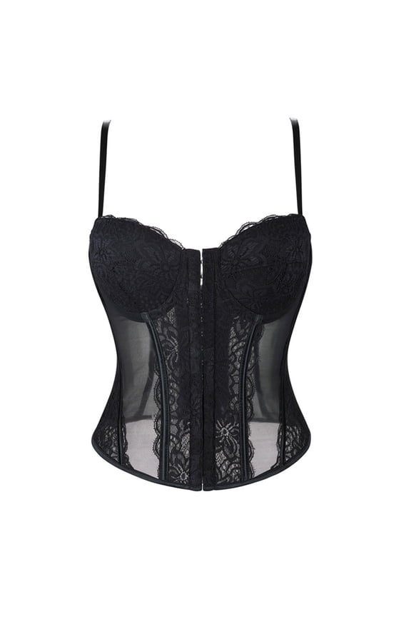 Waist Trainer for Women - Lace See Through Fishbone Waist Belt Corset Top - Sheer Mesh Bustier for Waist Shaping,Black M