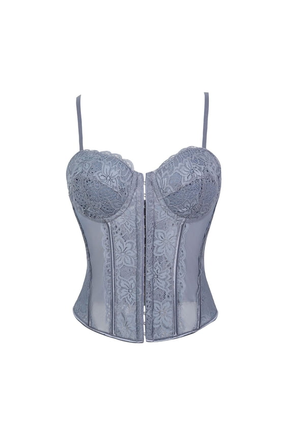 Waist Trainer for Women - Lace See Through Fishbone Waist Belt Corset Top - Sheer Mesh Bustier for Waist Shaping,Gray L