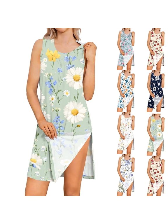 Women Floral Print Sleeveless Post Shoulder Surgery Dress Side Full Open Chemo Port Adaptive Nightgown, Light Pink, Size L