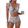 thumbnail image 1 of Minjewel Women High Waist Ruffled 2 PC Bikini Swimsuit Fashion Beach Bathing Suit, Yellow XL, 1 of 6