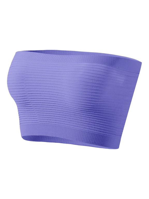 Women Strapless Bandeau Bra Wirefree Removable Chest Pad Underwear, Blue 34(M)