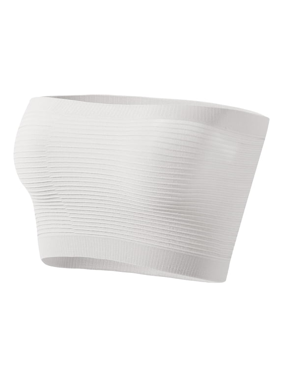 Women Strapless Bandeau Bra Wirefree Removable Chest Pad Underwear, White 34(M)