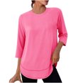 thumbnail image 1 of Minjewel Women's 3/4 Sleeve Summer Tops - Quick-Dry UV Protection Round Neck Tee, Solid Color Athletic Casual Top, Cute Sporty 2026 Summer Shirt.,Hot Pink L, 1 of 6