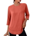 thumbnail image 1 of Minjewel Women's 3/4 Sleeve Summer Tops - Quick-Dry UV Protection Round Neck Tee, Solid Color Athletic Casual Top, Cute Sporty 2026 Summer Shirt.,Orange L, 1 of 6