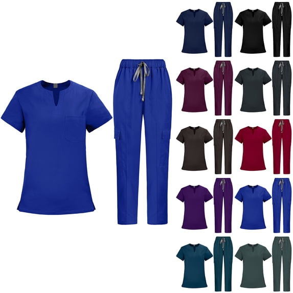 Minjewel Women's Casual Comfort Short Sleeve Scrubs for Women Set, Breathable & Relaxed Fit Scrub Set for Nurses, Caregivers & Healthcare Workers,Royal Blue 2XL