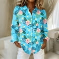 thumbnail image 1 of Minjewel Women's Casual Hawaiian Print Button Down Shirt Long Sleeve with Collar Floral Design Top for Spring Summer Fashion Beach Party Outfit,Blue,S, 1 of 6