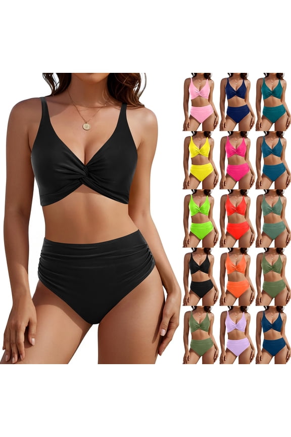 Women's Casual Two-Piece Bikini Set, High Waist Bottom & Floral Print Crop Top, Swimsuits for Women for Beach, Pool & Summer,Army Green L