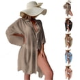 thumbnail image 1 of Minjewel Women's Cotton Beach Cover Up Shirt, Long Sleeve Sun Protection Bikini Cover Up & Swimsuit Outerwear for Vacation, Swimsuits for Women,Light Blue One Size, 1 of 8
