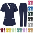 thumbnail image 1 of Minjewel Women's Fashion V-Neck Short Sleeve Scrubs for Women with Pockets, Stylish & Functional Scrub Set for Healthcare Professionals,Dark Blue S, 1 of 6