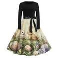 thumbnail image 1 of Minjewel Women's Floral Easter Dress, Round Neck Long Sleeve Slim Fit Casual Dress, Spring Church & Party Wear, Comfortable Daily Dress,Khaki L, 1 of 2