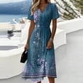 thumbnail image 1 of Minjewel Women's Floral Mini Dress with V-Neck Short Sleeve - Print Summer Dress, Loose Flowy Beach Party Outfit, Comfy Vacation Top,Blue,M, 1 of 6