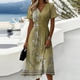 thumbnail image 1 of Minjewel Women's Floral Mini Dress with V-Neck Short Sleeve - Print Summer Dress, Loose Flowy Beach Party Outfit, Comfy Vacation Top,Green,L, 1 of 6