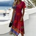 thumbnail image 1 of Minjewel Women's Floral Shift Dress with Print V-Neck - Short Sleeve Summer Dress, Loose Flowy Beach Party Outfit, Comfy Vacation Mini Dress,Deep Red,2XL, 1 of 6
