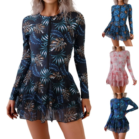 Minjewel Women's Full Body Long Sleeve Zip Up Swimsuit, UPF 50+ Rash Guard for Surfing & Diving, Swimsuits for Women for Water Sports,Blue L