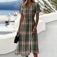 thumbnail image 1 of Minjewel Women's Gingham Shift Dress with Plaid V-Neck - Short Sleeve Summer Dress, Loose Flowy Beach Party Outfit, Preppy Comfy Vacation Mini Dress,Green,L, 1 of 6