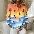 thumbnail image 1 of Minjewel Women's Hawaiian Shirt Long Sleeve Button Down Casual Blouse with Collar and Tropical Print for Women's Fashion Office Weekend Outfit,Saffron,M, 1 of 6