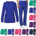 thumbnail image 1 of Minjewel Women's Loose Fit Long Sleeve V-Neck Scrub Set with Multiple Pockets, Comfortable Scrubs for Women Nurses, Caregivers & Medical Staff,Blue L, 1 of 4