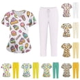 thumbnail image 1 of Minjewel Women's Plus Size Printed V-Neck Scrubs for Women Set with Pockets, Cheerful Animal & Floral Design Scrub Set for Medical Staff,Yellow 3XL, 1 of 5