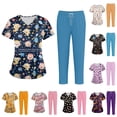 thumbnail image 1 of Minjewel Women's Plus Size Printed V-Neck Scrubs for Women with Pockets, Colorful Animal & Floral Pattern Scrub Set for Healthcare Workers,Black L, 1 of 5