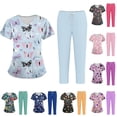 thumbnail image 1 of Minjewel Women's Plus Size Printed V-Neck Short Sleeve Scrubs for Women Set with Pockets, Fun & Colorful Animal Floral Scrub Set,Orange M, 1 of 7