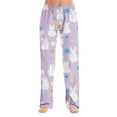 thumbnail image 1 of Minjewel Women's Rabbit Print Pants, Fashion Loose Fit Casual Lounge Sleepwear without Drawstring, Comfortable Elastic Waist Home Sleep Bottoms for Women,Purple,2XL, 1 of 8