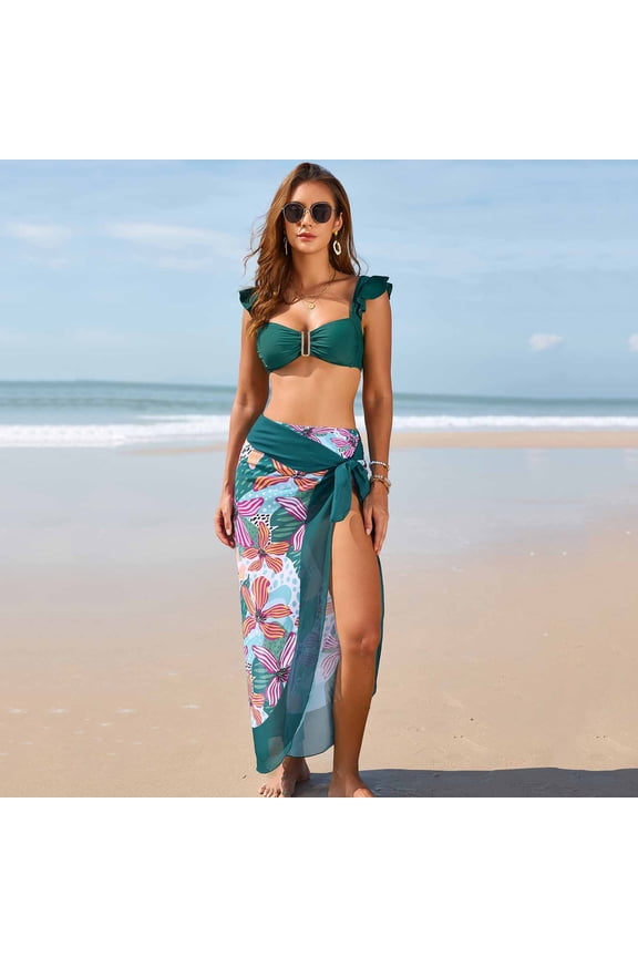 Women's Ruffled Edge Flounce Trim Two Piece Bikini Set, Cute Feminine Swimwear for Summer Beach, Trendy Swimwear 2026, Cute Beach Outfit,E,S