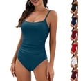 thumbnail image 1 of Minjewel Women's Sexy Pleated One-Piece Swimsuits, Slimming Adjustable Straps & Tummy Control with Ruffled Detail for Beach & Pool,Red 2XL, 1 of 4