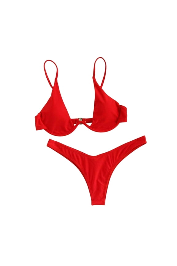 Women's Sexy Push Up Underwire Bikini Set, Two Piece Swimsuit with Removable Pads for Support, Halter Neck and High Waist Design for Beach Swimwear,Red,S