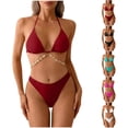 thumbnail image 1 of Minjewel Women's Sexy Two-Piece Bikini Set with Chain String Detail & Adjustable Ties, Triangle Top for Beach, Pool & Vacation Swimsuits,Cyan L, 1 of 6