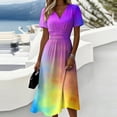 thumbnail image 1 of Minjewel Women's Shift Dress with Short Sleeve V-Neck - Bohemian Summer Dress, Loose Flowy Beach Party Outfit, Solid Color Comfy Vacation Mini Dress,Purple,M, 1 of 6