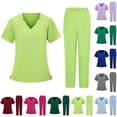 thumbnail image 1 of Minjewel Women's Short Sleeve V-Neck Two-Piece Scrub Set with Pockets, Comfortable Scrubs for Women Healthcare Workers, Hospital Duty & Caregiver Attire,Gray M, 1 of 5