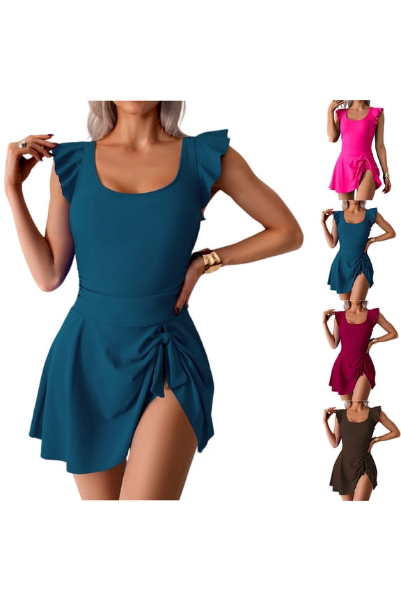 Women's Slimming One-Piece Swimsuits, Ruched Tummy Control & Triangle Liner with Sexy Cutout, Bathing Suit for Beach & Pool,Coffee XL