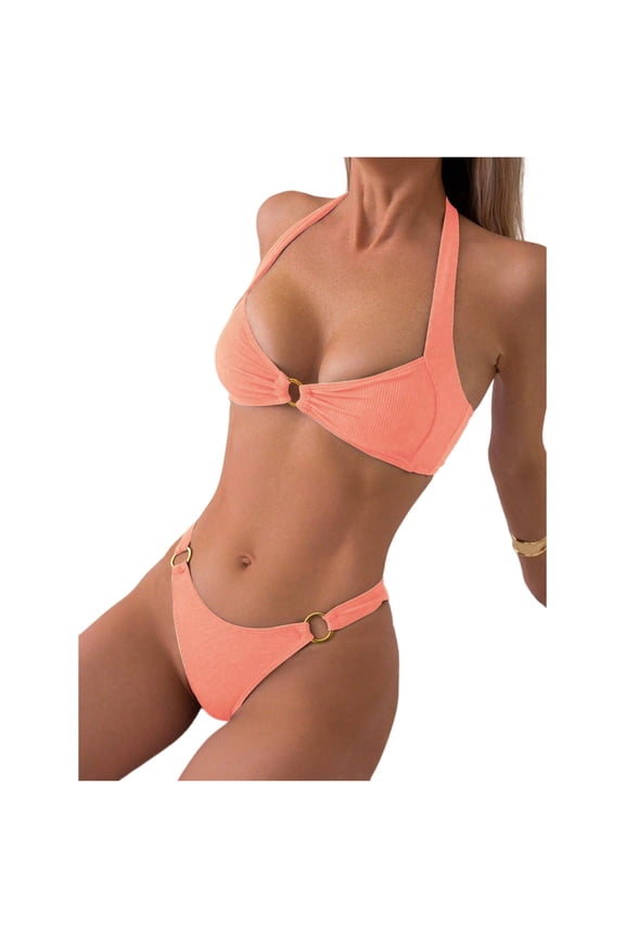 Women's Solid Color Sexy Push Up Bikini Two Piece Swimsuit,with Push Up Padding for Lift and Shape,Perfect for Summer Beach Set,Watermelon Red,M