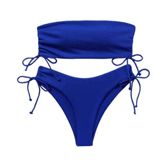 Minjewel Women's Solid Color Strapless Bikini Set, High Waist Two Piece Swimsuit with Removable Padding, Sexy Swimwear for Beach, Pool Party, and Summer Fun,Blue,M