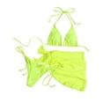 thumbnail image 1 of Minjewel Women's Solid Color Triangle Cup Bikini Three Piece Set,with Strappy Details and Sexy Design,Summer Beach Swimwear Set,Fluorescence Yellow,S, 1 of 5