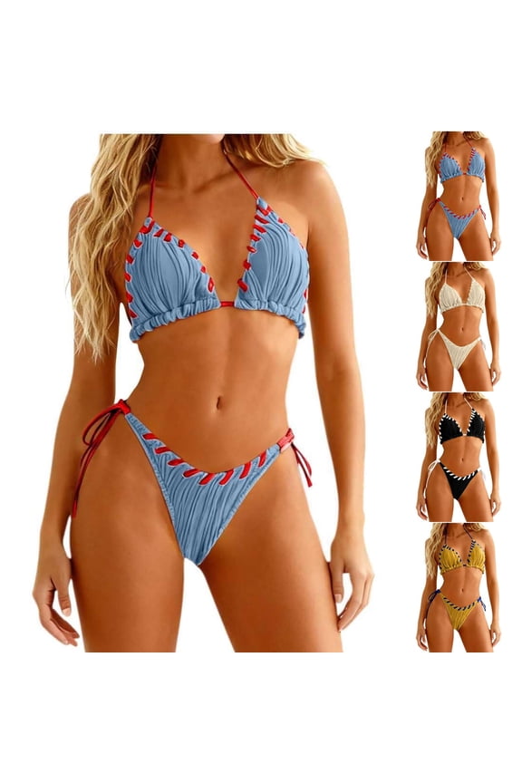Women's Split Sexy Bikini Set, Adjustable Tie Side & Back with Triangle Top & High Cut Bottom, Swimsuits for Women for Summer,Ginger S