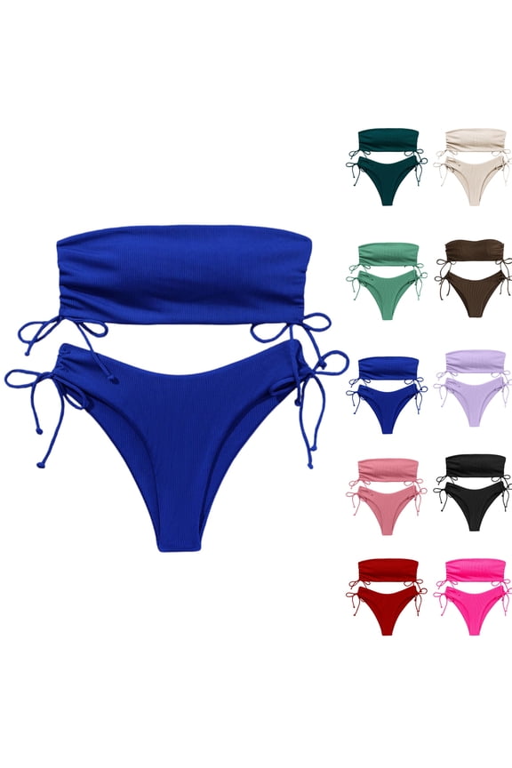 Women's Strapless Bikini Top & Bottom Set Two Piece Sexy Push Up Swimsuit for Beach Photos Summer Vacation,Navy,L